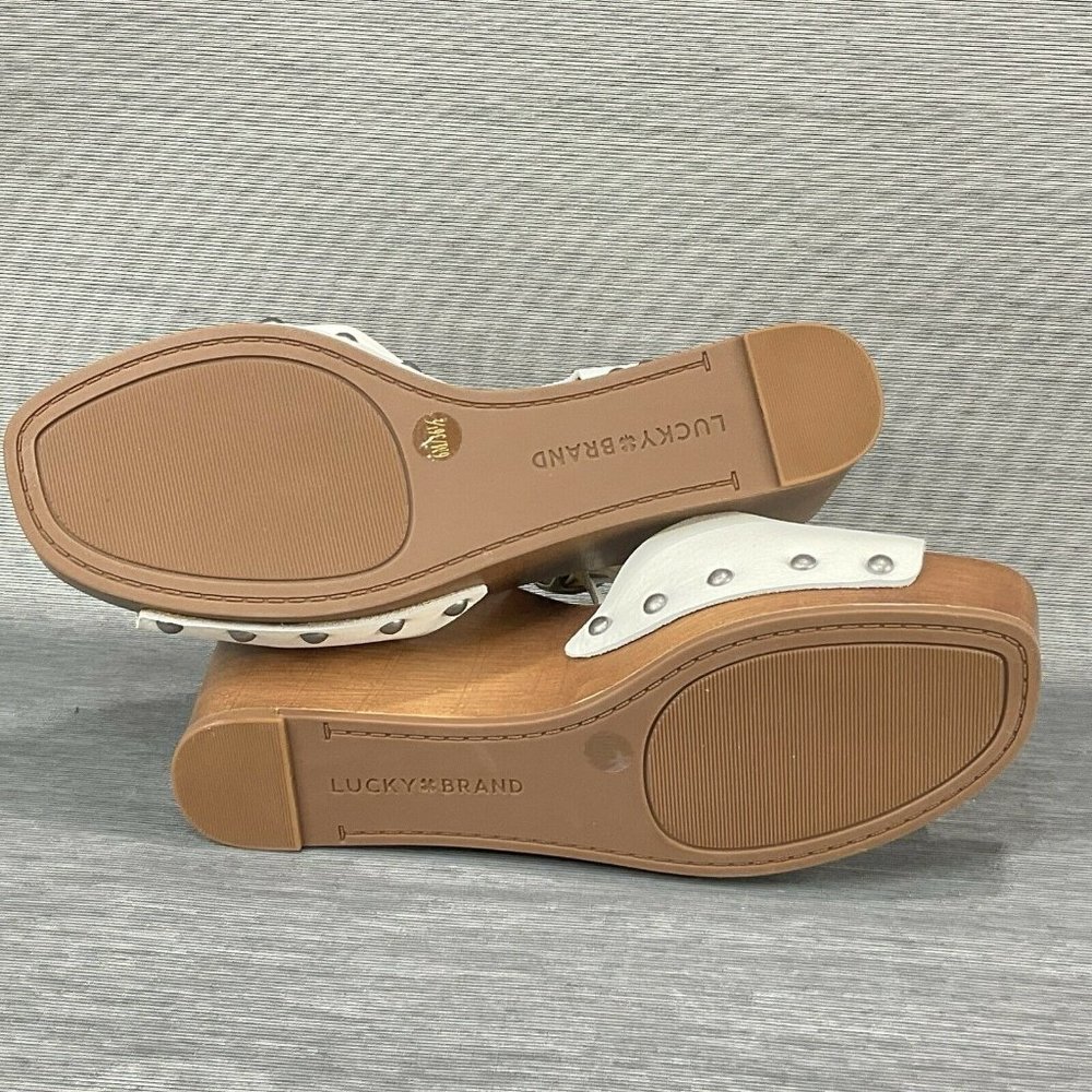 Lucky Brand Shoes Womens Sz 6 Zashti White Angora Vegan Leather Wedge Sandal New - Picture 7 of 10